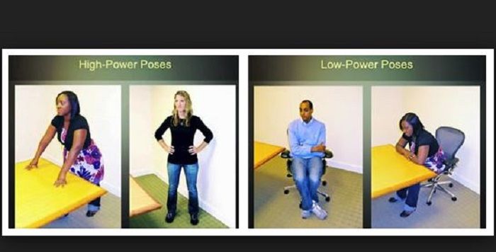 Ilustrasi pose berkekuatan tinggi dibandingkan pose berkekuatan rendah.