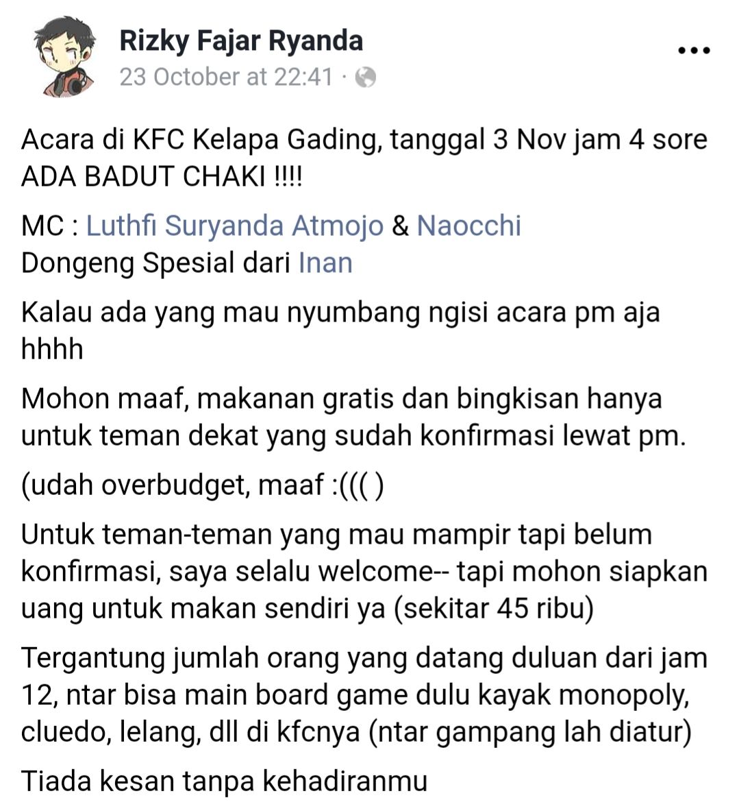 Undangan ultah di KFC