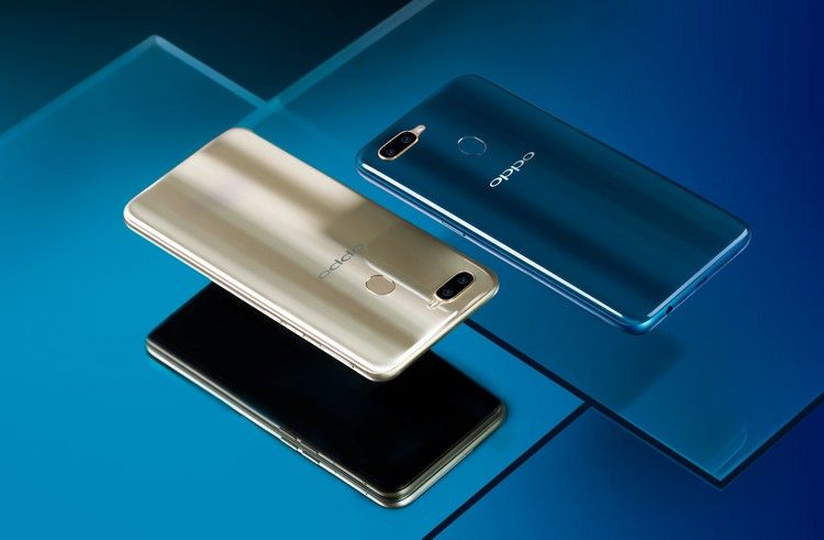 OPPO A7 warna Glaze Blue dan Glaring Gold