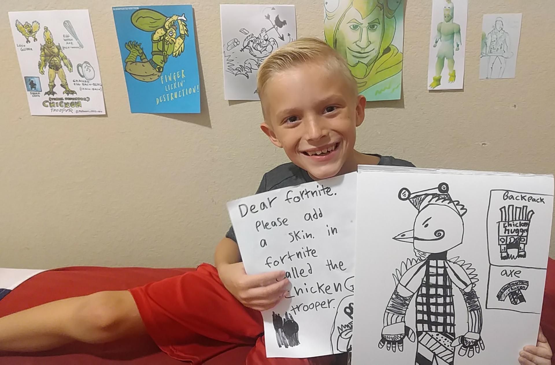 Anak berumur 8 tahun menggambar untuk Skin Fortnite 