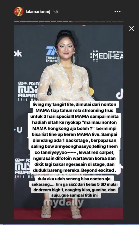 Unggahan story Marion Jola di instagram