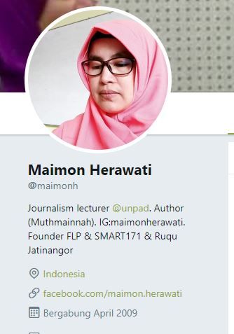 Akun twitter milik Maimon Herawati. 