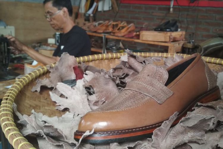 Sepatu dari kulit ceker ayam.