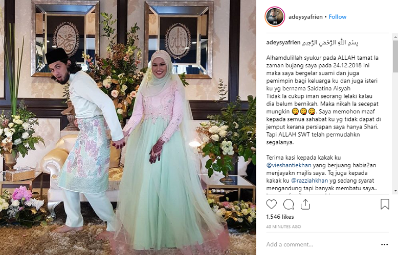 Dikabarkan Lamar Syahrini, Konglomerat Malaysia Adey Syafrien Pamer Foto Nikahan Hari Ini!