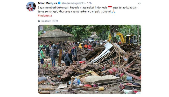 Dalam bahasa Indonesia, Marc Marquez tuliskan dukungan di twitter