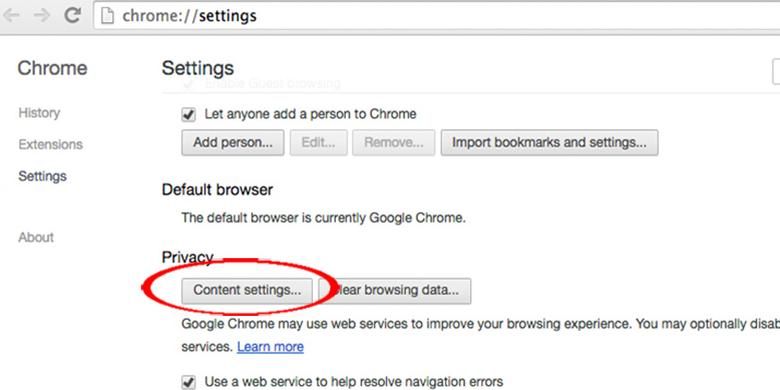 Menu Content Settings di Chrome menyediakan kendali untuk menyetop pemutaran otomatis konten video di website