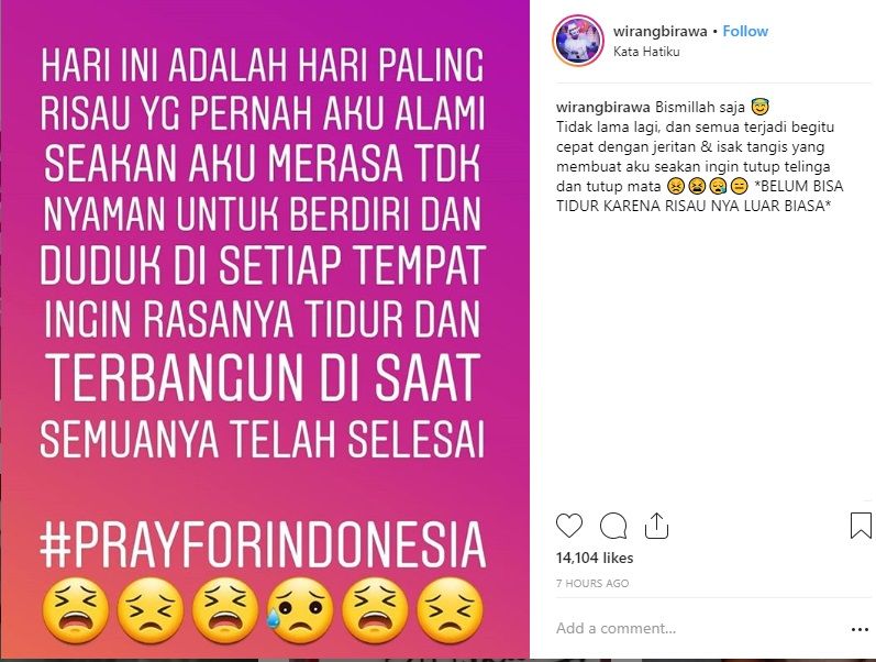 unggahan Wirang di Instagramnya