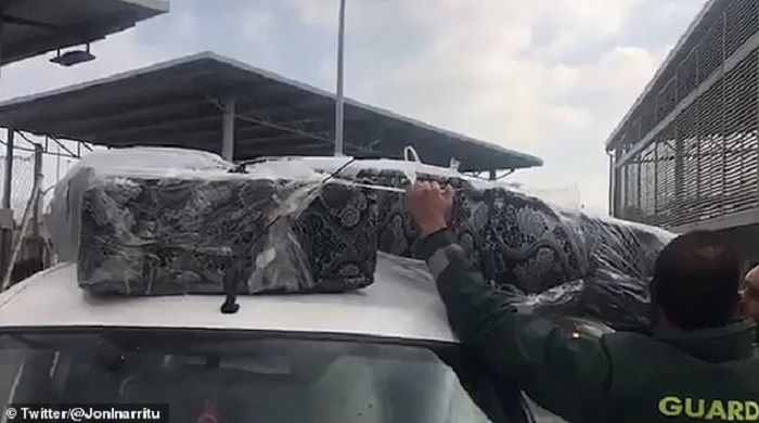 Kedua matras diturunkan dari atas mobil