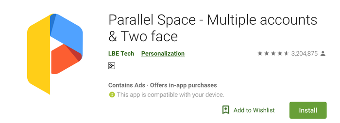 Paralel Space di PlayStore