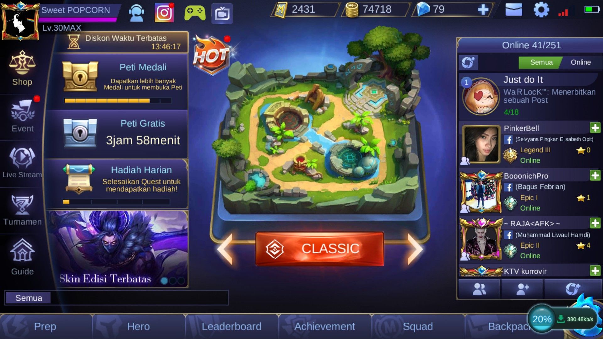 Tampilan home Mobile Legends Season 11