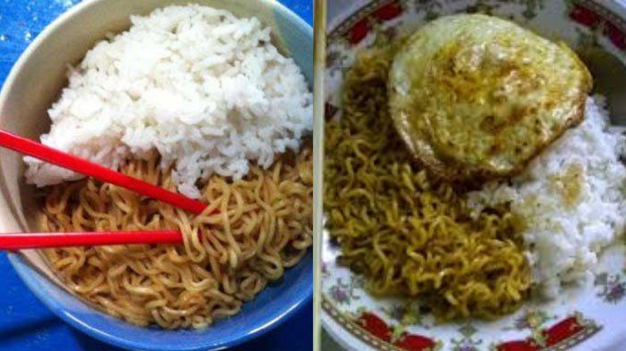 Mie instan campur nasi