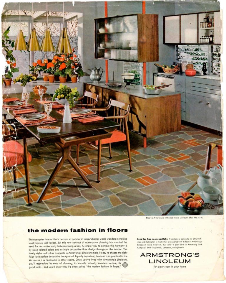 Dapur dengan konsep terbuka di iklan majalah tahun 50-an
