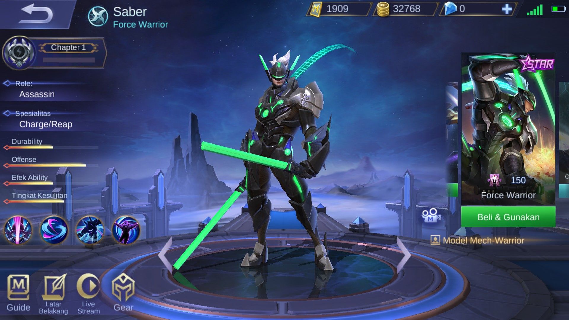 Skin Saber Mobile Legends (Force Warrior)