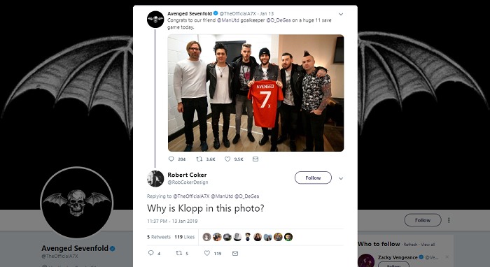 Netizen dikejutkan dengan kehadiran 'Jurgen Klopp' pada foto para personel Avenged Sevenfold bersama David de Gea