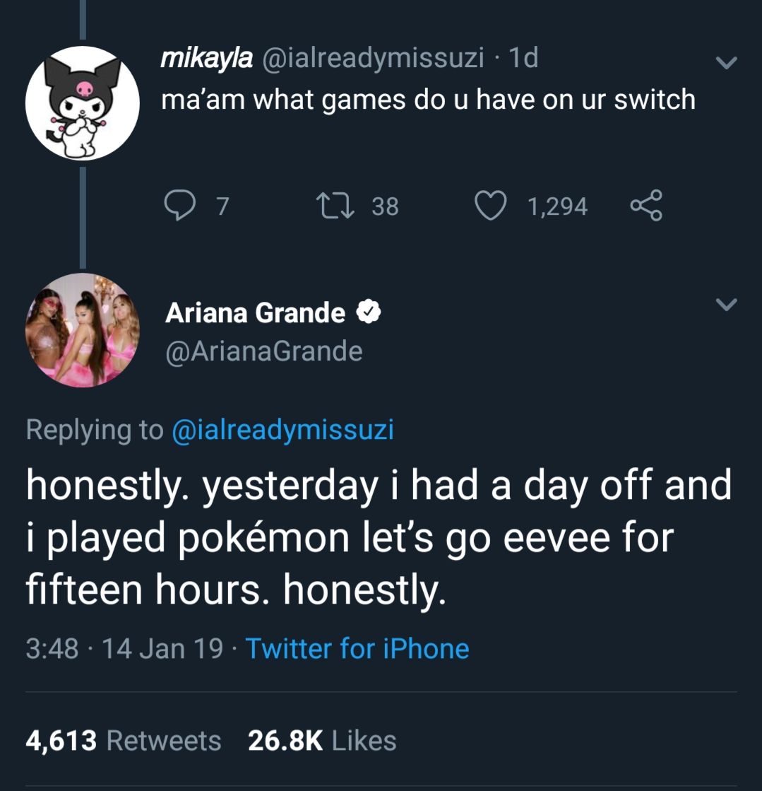 Tweet Ariana Grande sebagai penggemar Pokemon