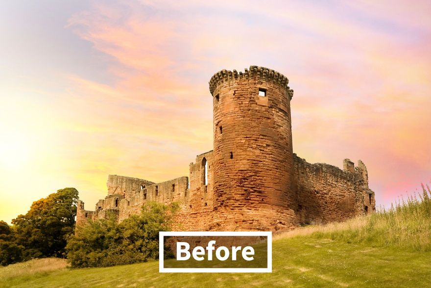Bothwell Castle (South Lanarkshire, Scotland) sebelum direkonstruksi oleh teknologi