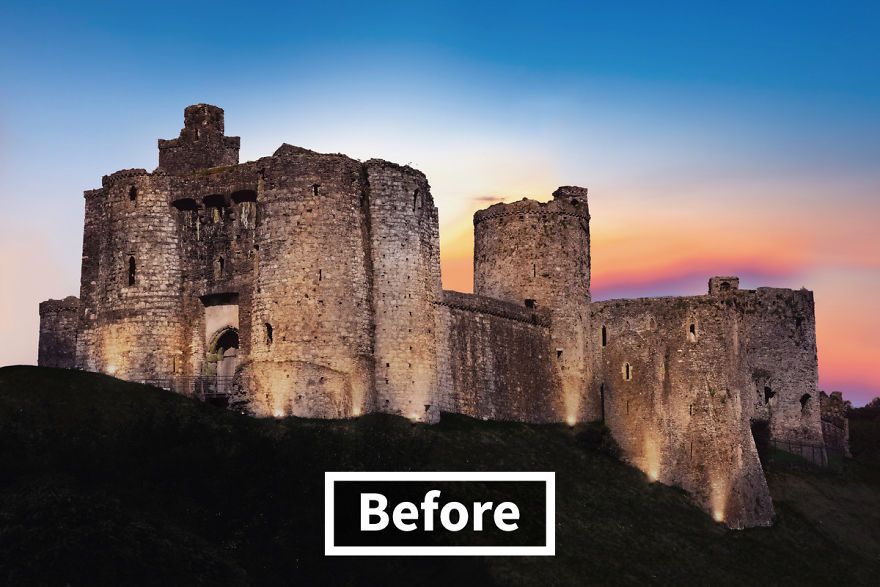 Kidwelly Castle (Dyfed, Wales) sebelum direkonstruksi