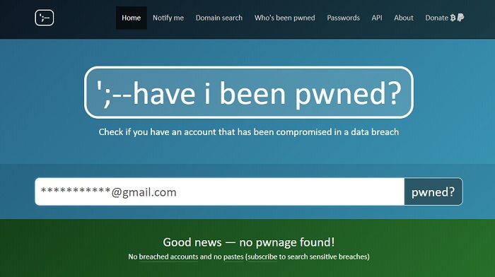 Tampilan situs 'Have I Been Pwned'