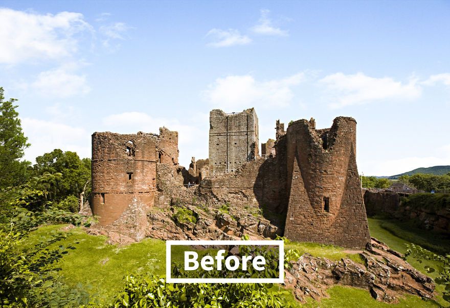 Goodrich Castle (Herefordshire, England) sebelum direkonstruksi