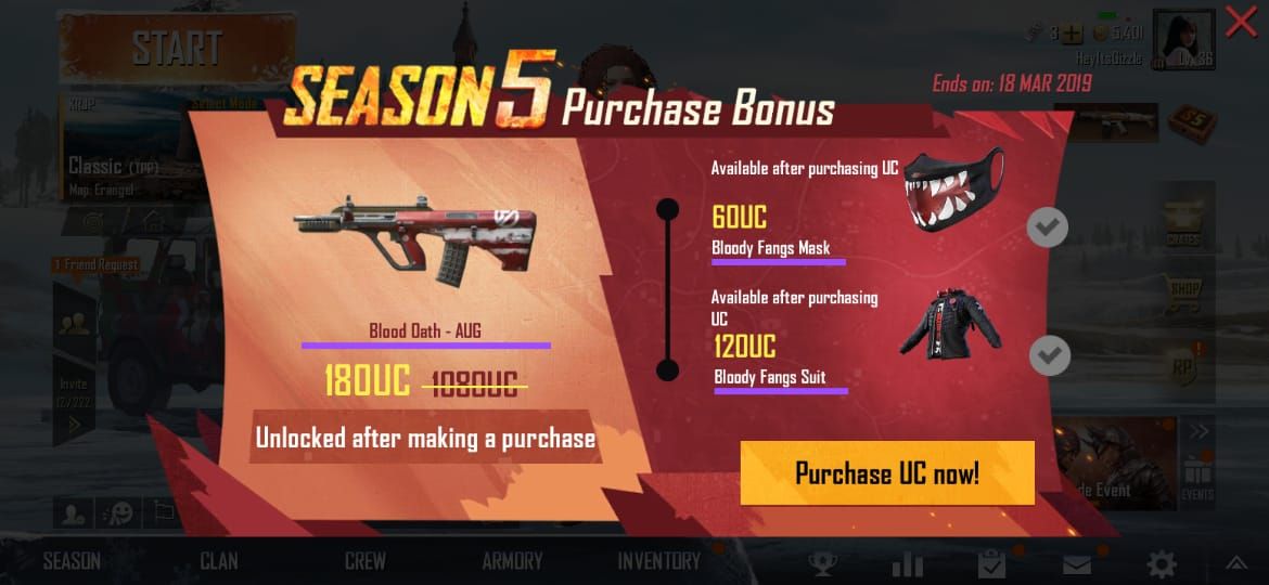 Promo Season 5 Purchase Bonus di PUBG Mobile