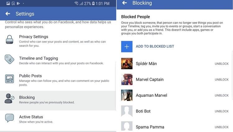 menu Blocking di facebook