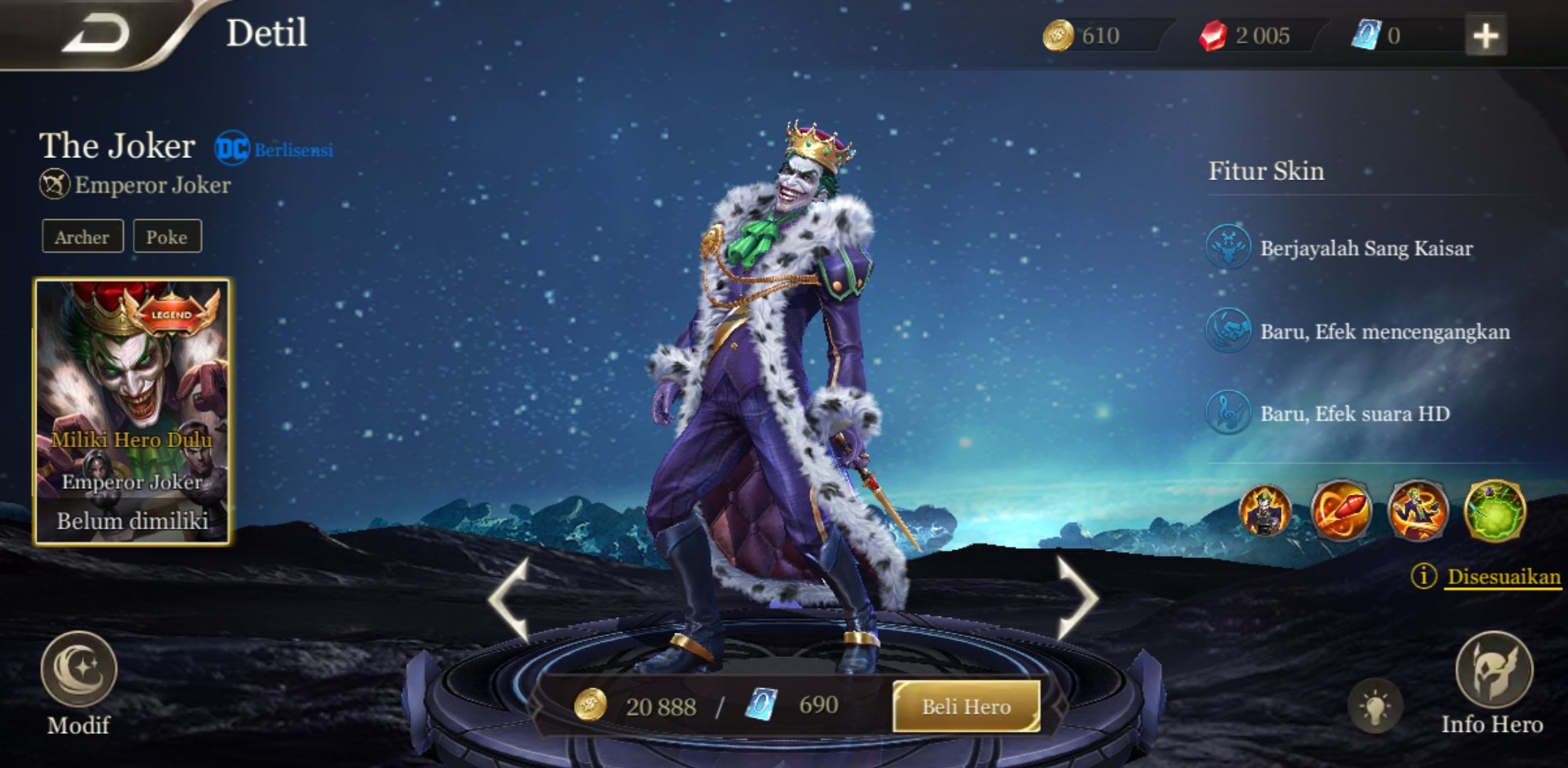 Skin baru Joker: The Emperor Joker di Arena of Valor (AoV)