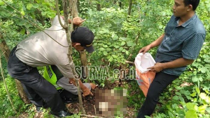 Polisi mengambil tengkorak yang ditemukan di Gunung Budheg.  