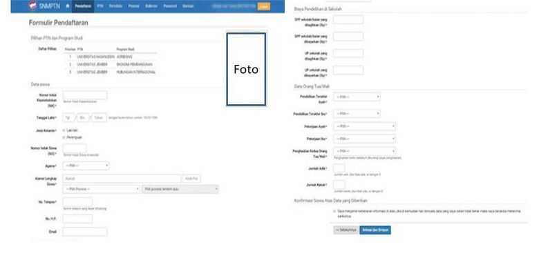 Formulir pendaftaran SNMPTN 2019(Situs SNMPTN)