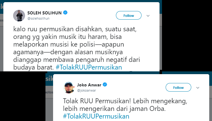 Selebritis non-musisi menolak adanya RUU Permusikan.