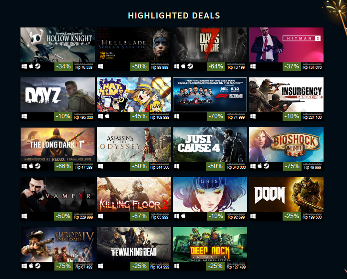 Game popular steam diskon sampai 75% dalam rangka Lunar New Year 2019.