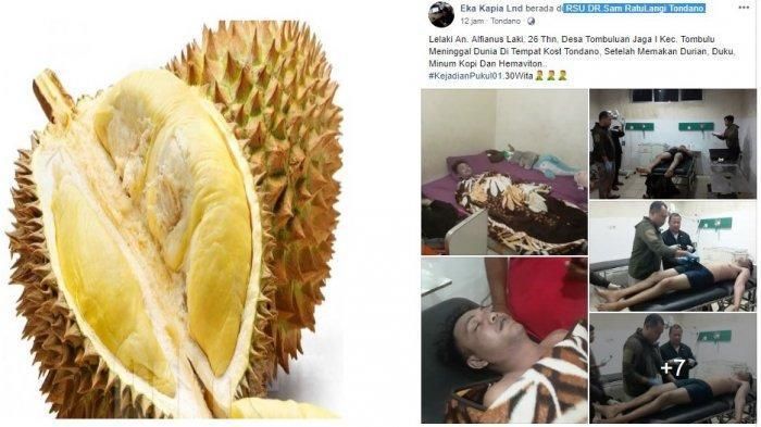 Pria di Minahasa meregag nyawa setelah makan durian dan minum kopi bersamaan.