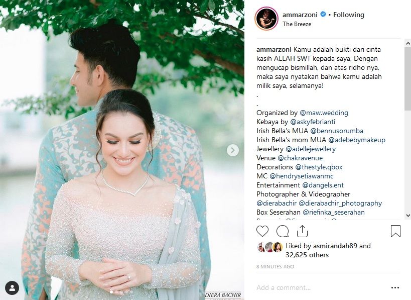 Ammar Zoni mengunggah momen bersejarah bersama Irish Bella melalui akun Instagramnya.