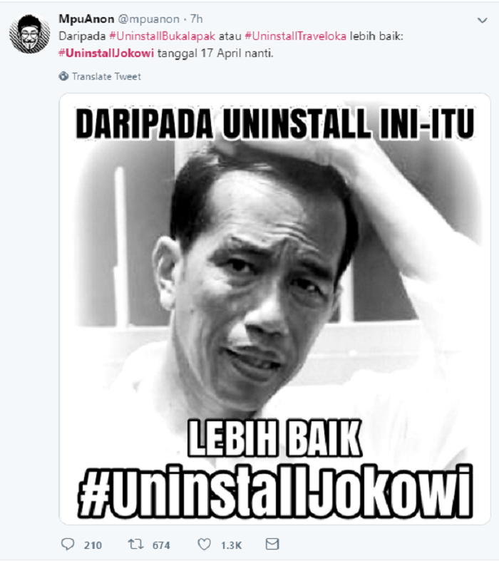 Tagar #uninstalljokowi trending di Twitter.