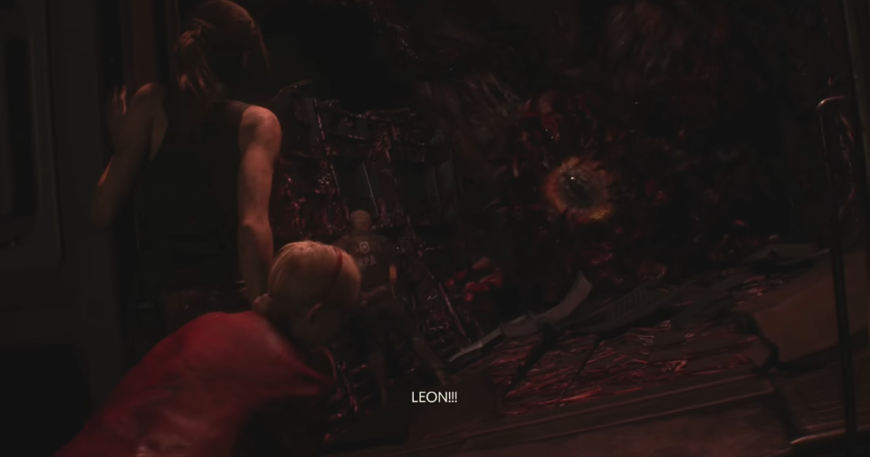 Leon berusaha membunuh monster terakhir di Lab Birkins di Resident Evil 2 Remake