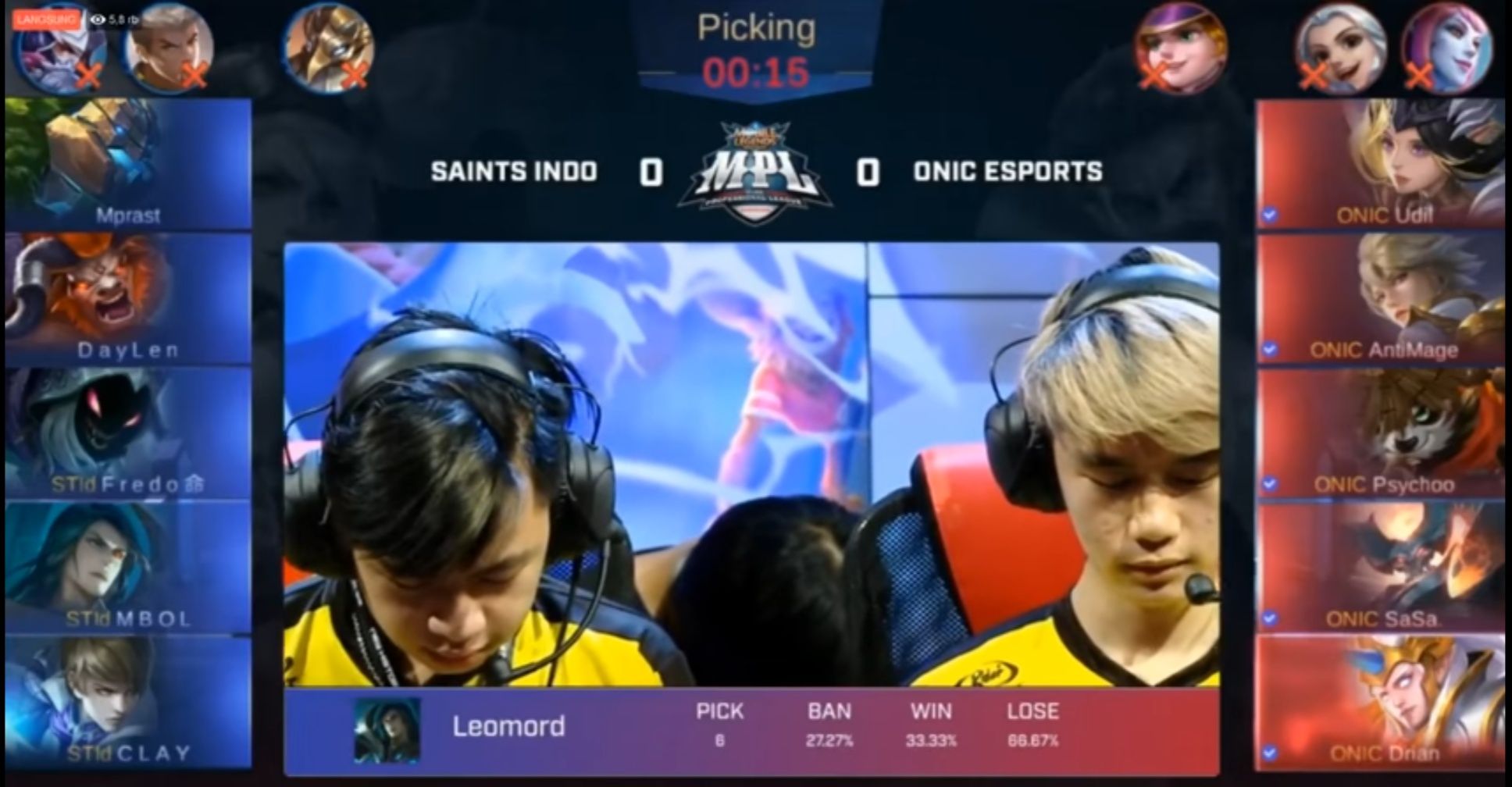 Pertandingan pertama Saints Indo VS Onic eSports