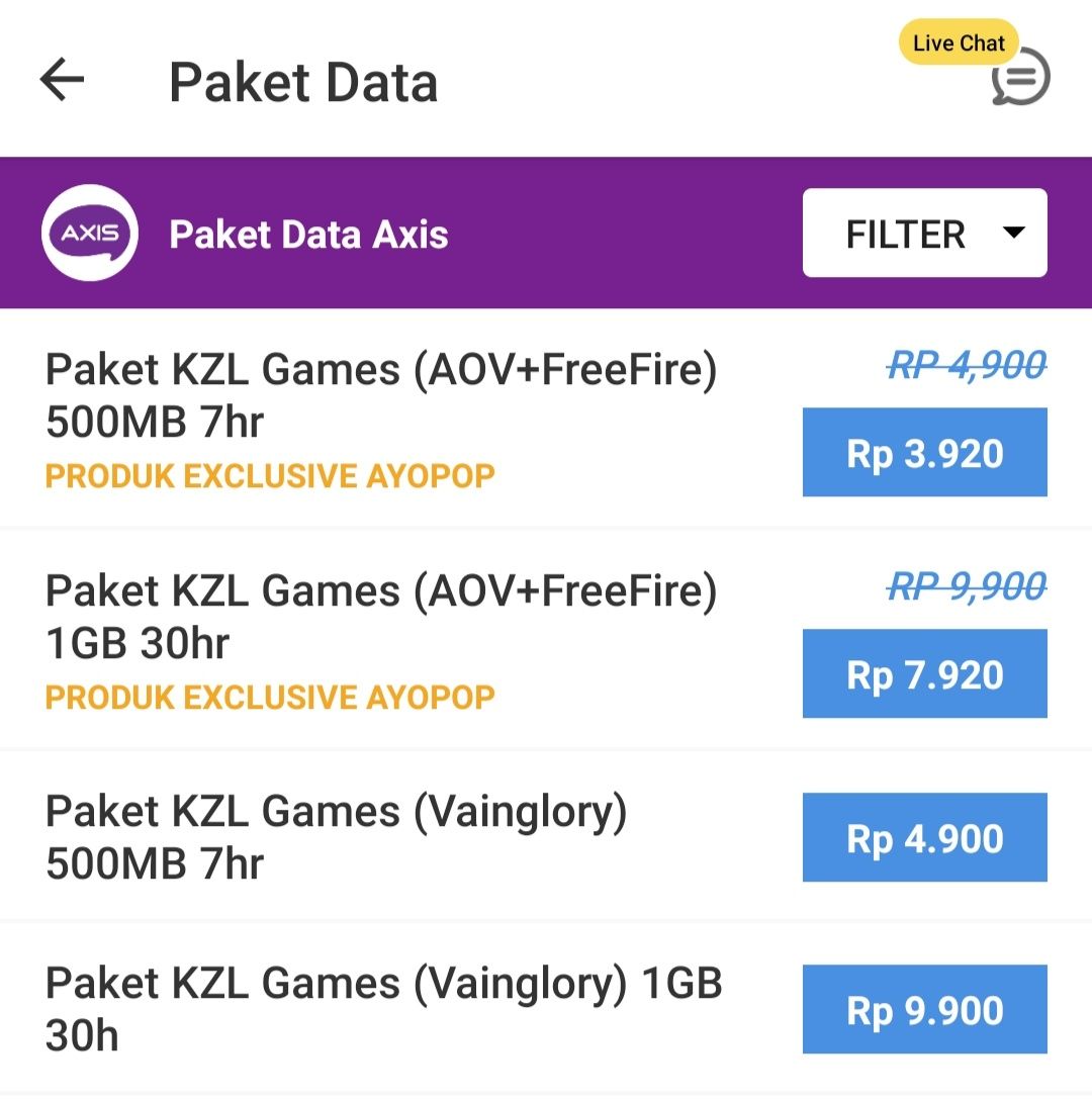 Harga paket KZL Games