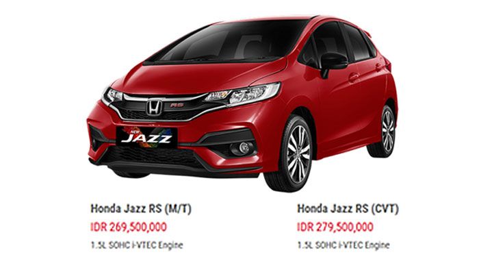 Honda Jazz varian RS ada 2, MT dan CVT