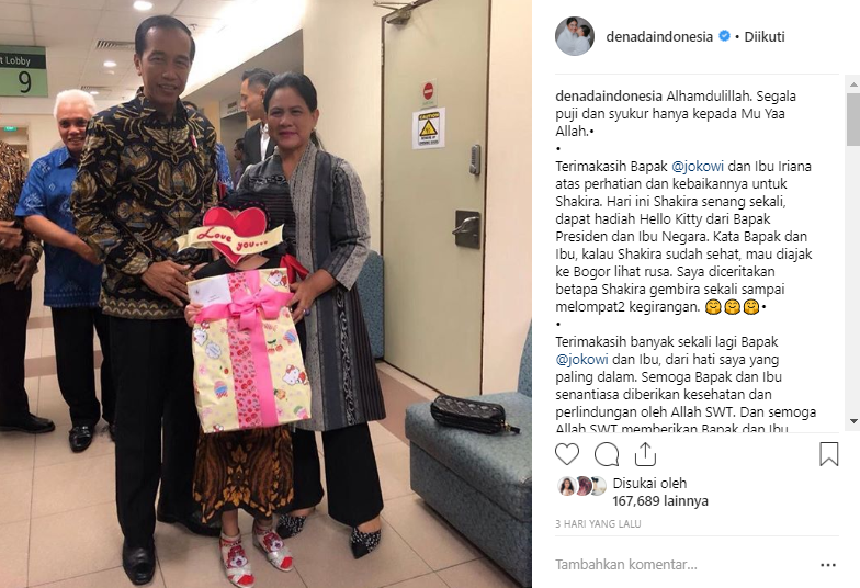 Ucapan terima kasih Denada pada Jokowi dan Iriana