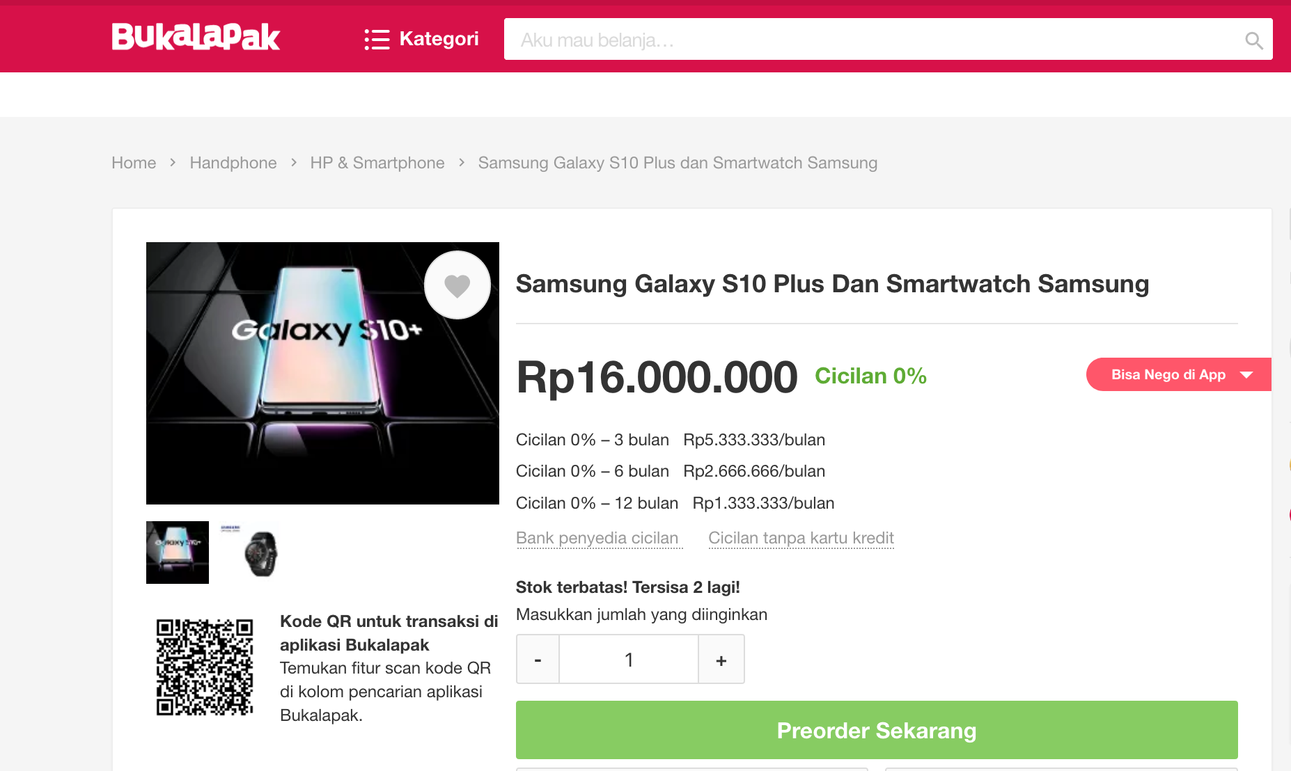 Penjualan Samsung Galaxy S10+ di Bukalapak