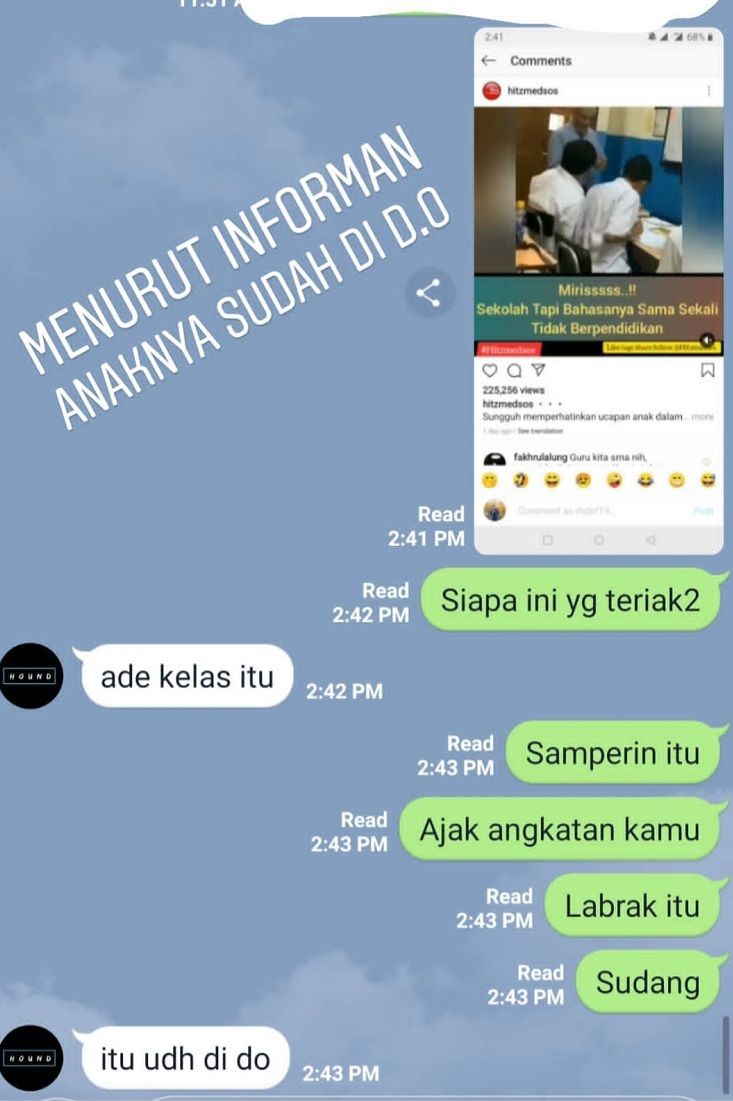 Screenshot dari percakapan alumni SMA tersebut