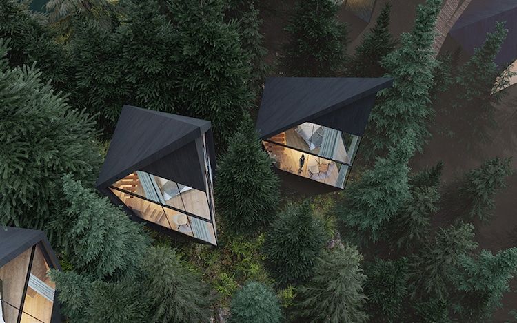 Tampilan rumah pohon berbentuk prisma