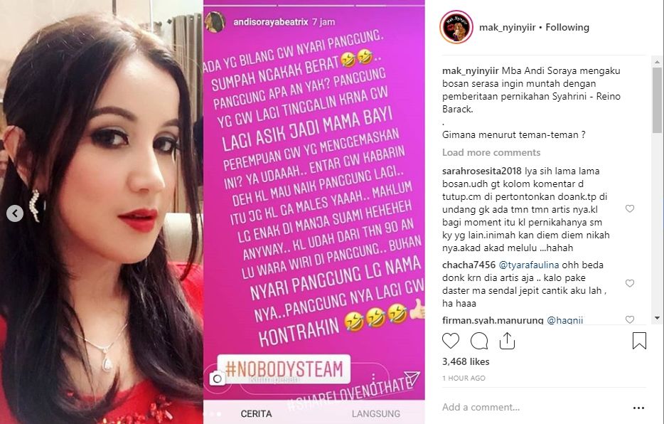 Andi Soraya Enek dengan Pemberitaan Pernikahan Syahrini dan Reino Barack