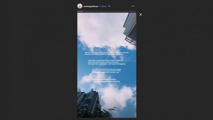 Postingan Instagram Stories Denny Sumargo (Tangkap Layar Instagram Stories @sumargodenny)