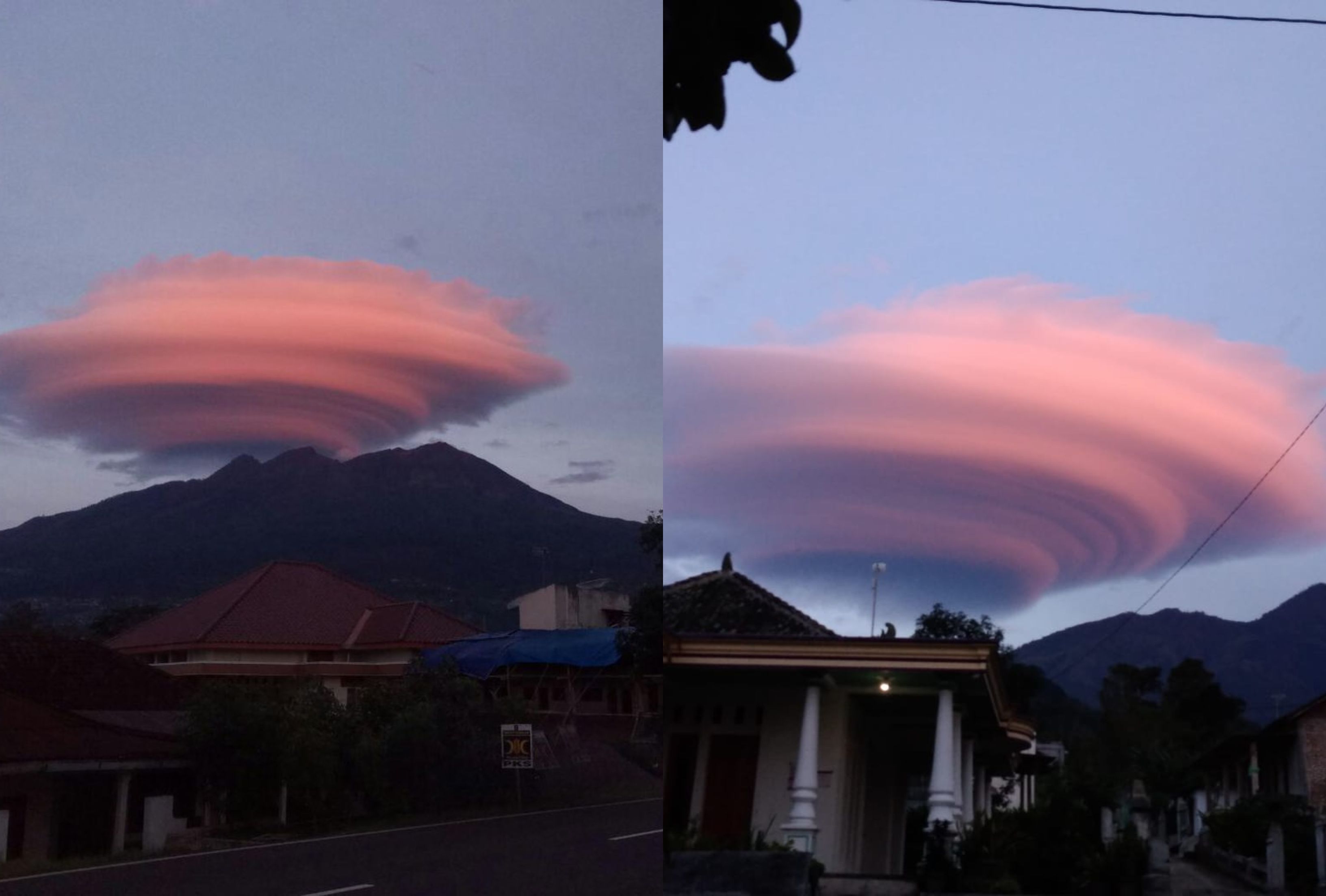 Penampakan Gunung Lawu dihiasi awan lenticular mirip piring terbang. 