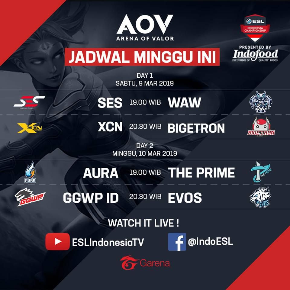 Jadwal ESL Indonesia Championship game Arena of Valor (AOV) tanggal 9-10 Maret 2019