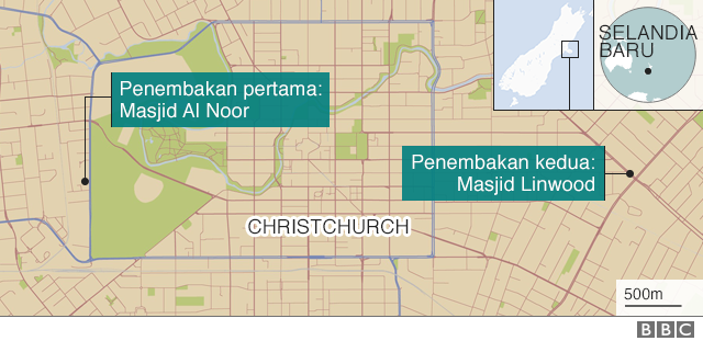 2 lokasi masjid yang jadi sasaran penembakan di Selandia Baru