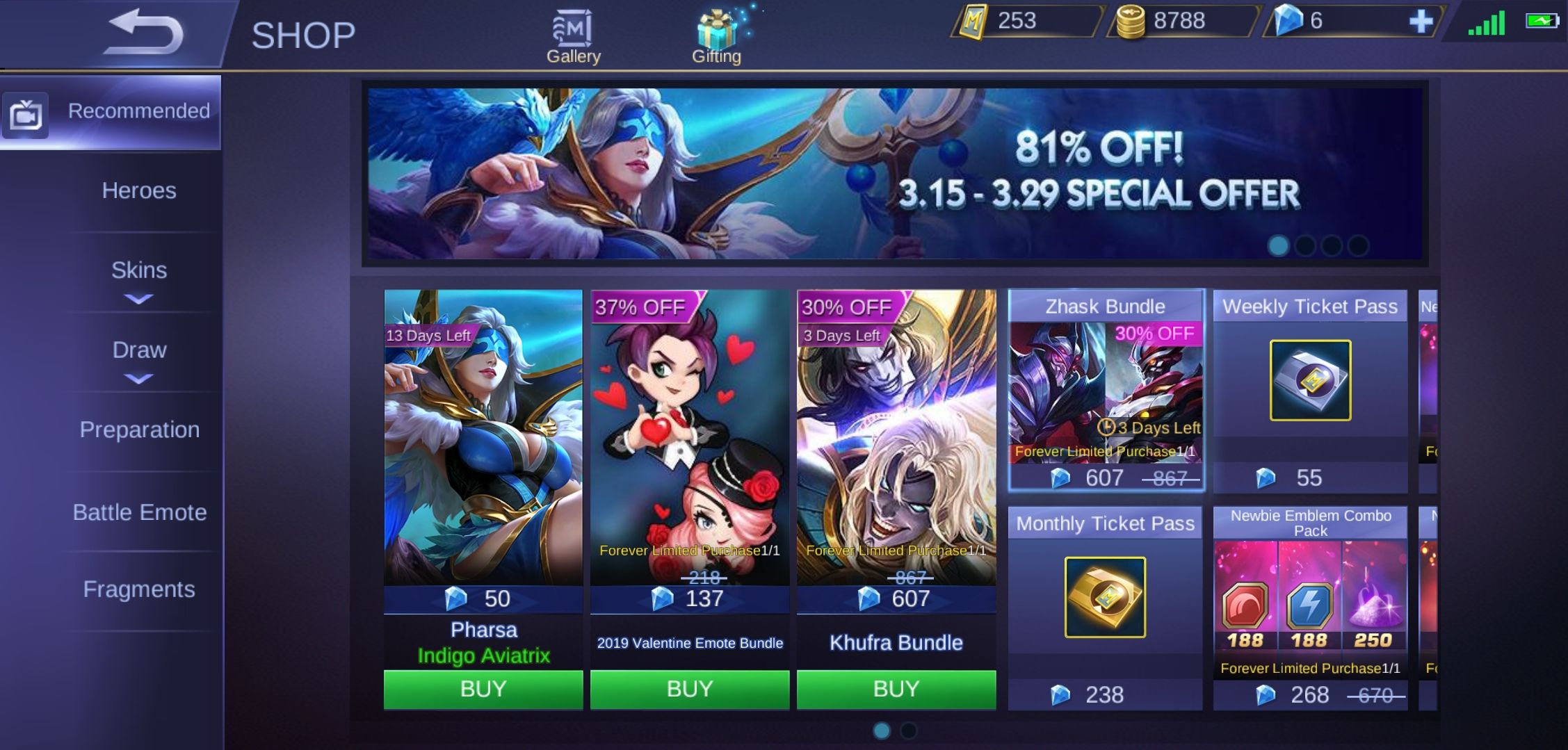 Skin Parsha 'Indigo Aviatrix' diskon 81% sampai 50 diamonds di Mobile Legends 