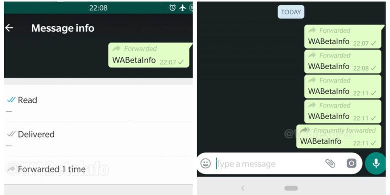 Ilustrasi fitur Forwarded Info dan fitur Frequently Forwarded WhatsApp