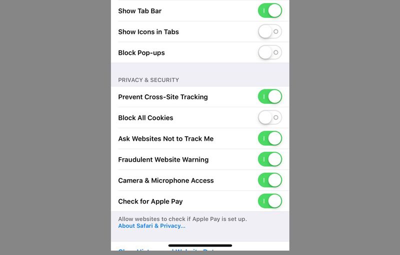 Tampilan Do Not Track di iOS 12.1.4