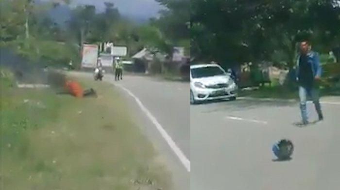 Viral video cowok bakar motor karena menolak ditilang polisi